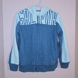 Xersion Girl's Teal Blue Girl Power Zip Front Hoodie Sweatshirt Jacket XS (6/6X)