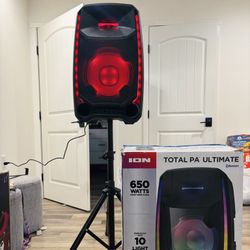 ION Total PA Ultimate – 650W Bluetooth PA Speaker System w/ Wireless Mic, Tripod Stand & LED Lights