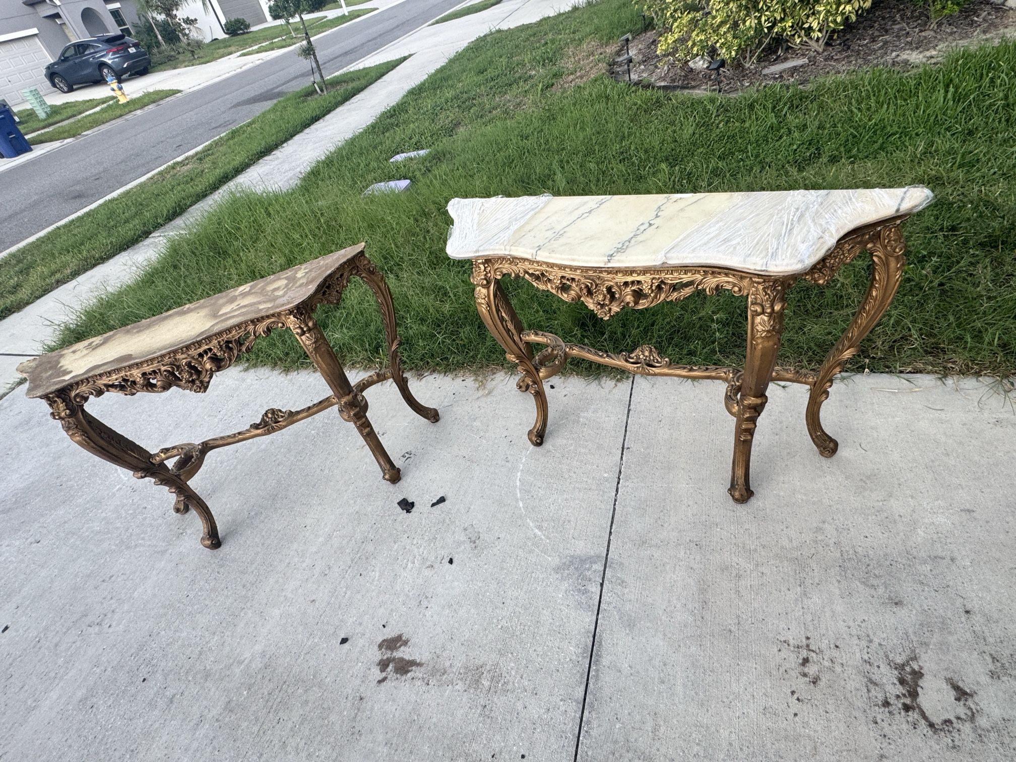 Mid 20th Century Vintage French Regency Console Table With Marble Top Set Of 2