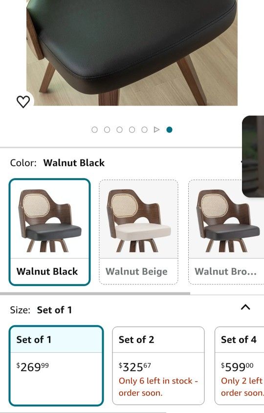 Set of 1 Swivel Dining Chair - Mid Century Modern Chair with Cane Back, Walnut Bentwood Frame, Faux Leather Seat, Arms, Versatile for Restaurant/Confe