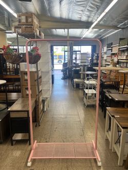 SONGMICS Clothing Metal Garment Rack w/ Wheels and Dense Mesh Storage Shelf - Pink