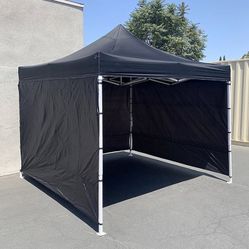 (New in box) $140 Heavy Duty 10x10 ft with 3 Sidewalls, EZ Popup Canopy Outdoor Gazebo, Carry Bag (Black) 