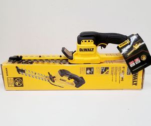 DEWALT DCHT823B 20V MAX 8 in. compact hedge trimmer is a yellow and black cordless tool. It has an 8-inch blade with a 5/16-inch cut capacity. This un