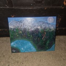 Forest Mountains Waterfall Painting