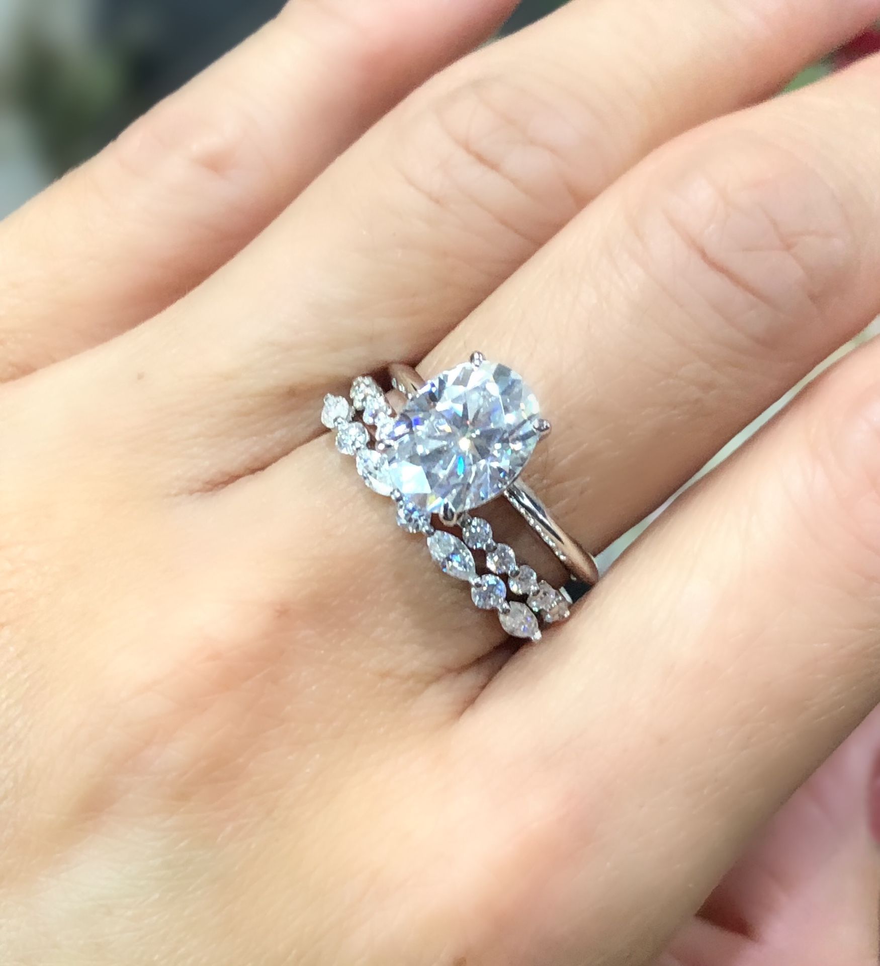 14k White Gold Moissanite Ring Set With Certificate