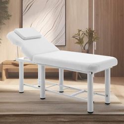 NEW White Backrest Adjustable Massage Table with Removable Headrest, Bottom Shelf Storage, Memory Foam Layer Salon Bed