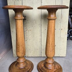 Vintage Heirloom Oak Plant Stands
