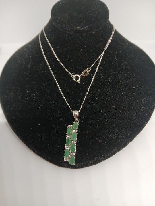 Green Emwrald Fashion CZ S925 Pdnt Chain 16-18"