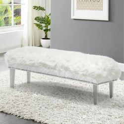 White Faux Fur Entryway Bench