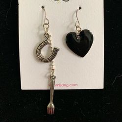 Horseshoe, Fork, & Black Heart Earrings