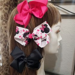 Lot of 3 Minni Mouse Hot Pink Hair Bows