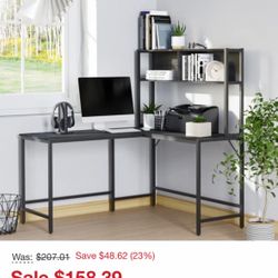 Home Office L-Shaped Computer Desk with Hutch and Storage Shelves, PC Table Study Writing Workstation - Black