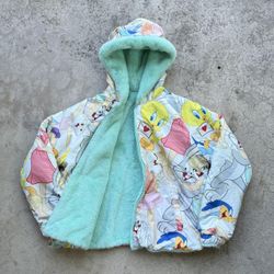 Looney Tunes Members Only Reversible Faux Fur Jacket Cropped Fit Women’s Large 