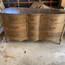 Vintage Solid Wood Dresser With Mirror