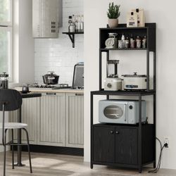 61" Kitchen Pantry with Microwave Shelf and Outlet, Kitchen Coffee Station Cabinet