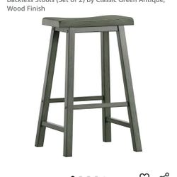 New Bar Stools - Inspire Q Salvador II Saddle Seat 29-inch Bar Ight Backless Stools (Set of 2) by Classic Green Antique, Wood Finish