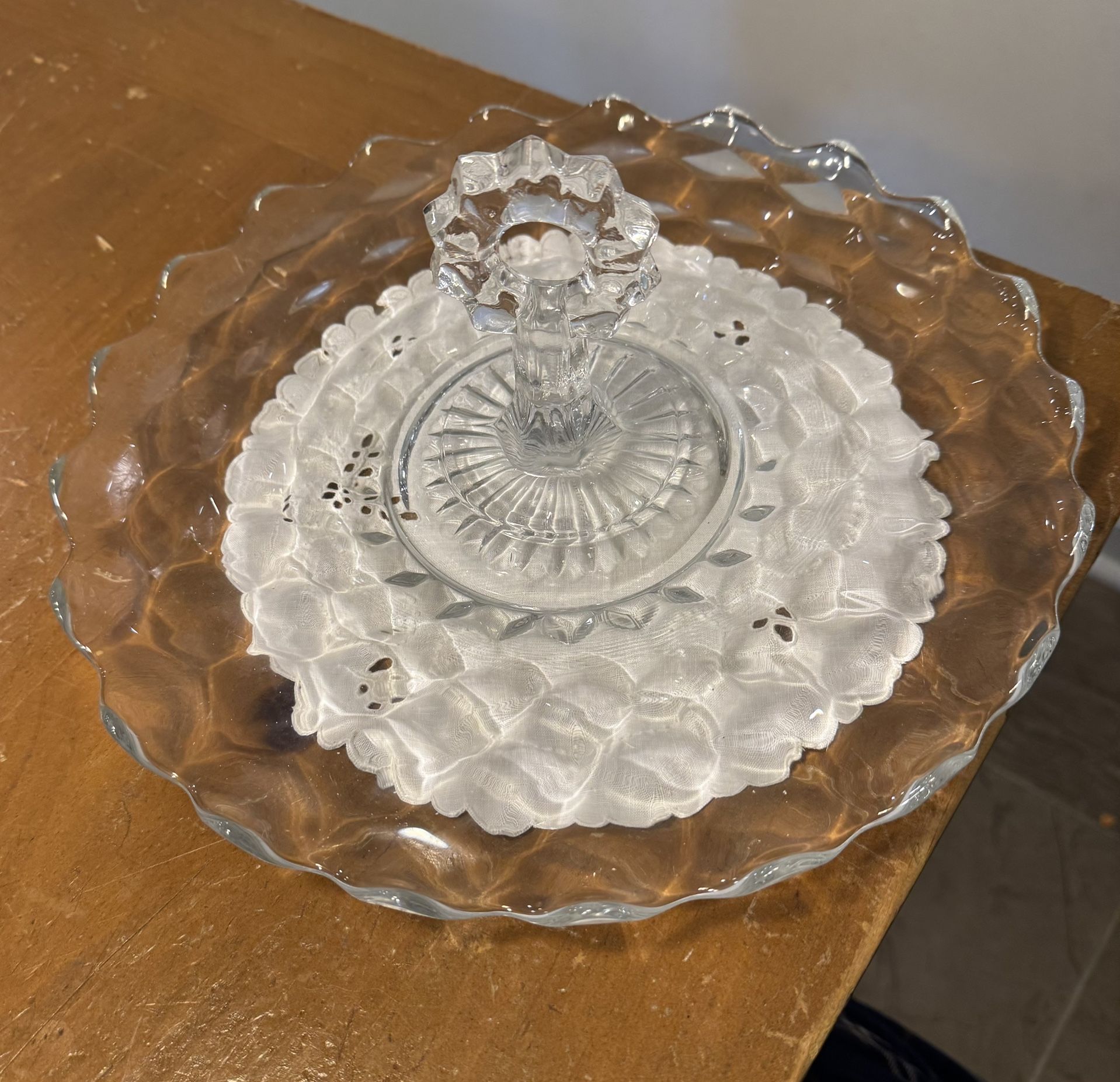Fostoria American Dessert Plate With Center Handle Vintage Glass
