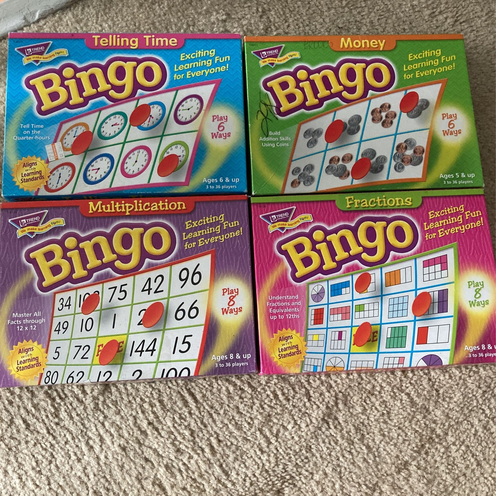 BINGO Games For Time, Money, Fractions, And Multiplication