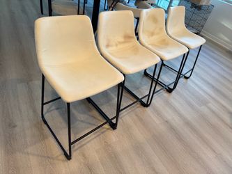 Set of 4 Cream Faux Leather Counter Stools