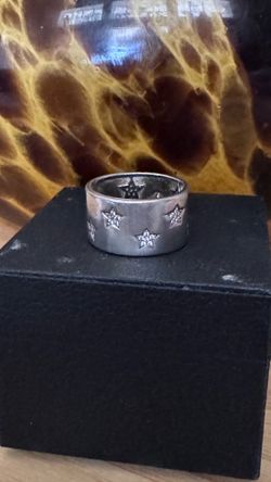Vintage Sterling Silver Wide Band Star Ring