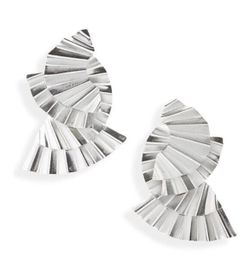 NEW The Accessory Junkie Mina Drop Stud Earrings Crimped Layered In Silver. One Size