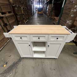 $195.00!! New Wooden Farmhouse Kitchen Island w/ Drop Leaf & Wheels Portable Rolling Island