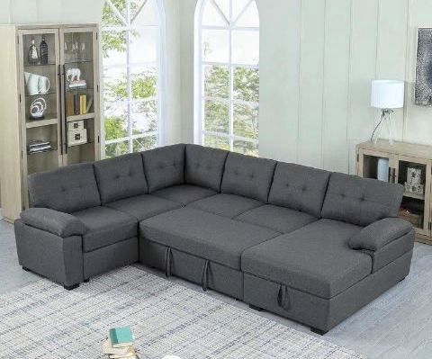Modern L sectional 7 seater couch sofa with pull out bed and storage new factory sealed boxes sillon
