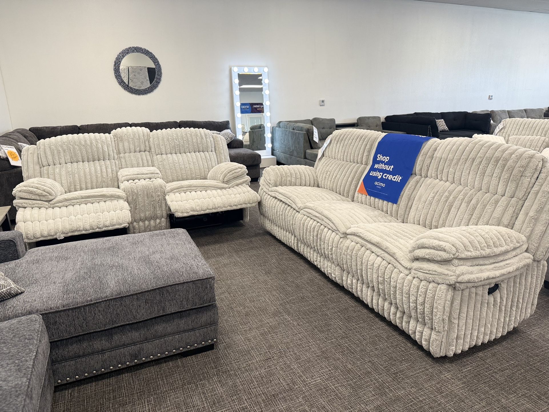 2 Pc Alloy Corduroy Sofa & Loveseat Recliner Set W/ Cup Holder Storage- EZ $10 Down Payment Options Available