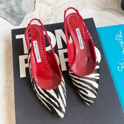 Manolo Blahnik Zebra Print Slingback Heels