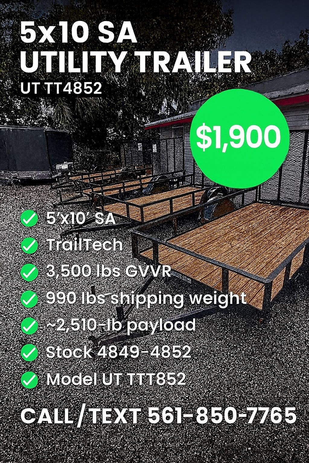 5’x10′ Single Axle Utility Trailer — TrailTech