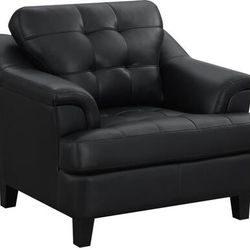 Brand New Modern Freeport Tufted Black Leather Sofa Chair