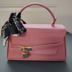 Pink 2-in-1 Fashion Croc Key lock Scarf Tote
