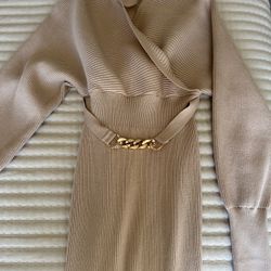 Long Beige Chained Dress 