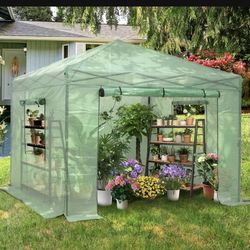 New In Box Walk-in Greenhouse, Instant Pop Up for Outdoors with Zippered Door and Roll-up Windows, PE Cover