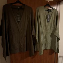 Marla Wynne; Bundle Of Two, Short Sleeve V-neck Soft Knit Poncho Sweater 2XL/3XL