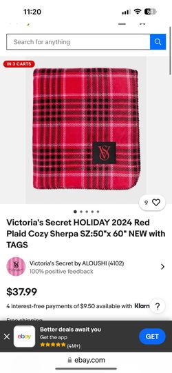 Victoria's Secret HOLIDAY 2024 Red Plaid Cozy Sherpa SZ:50"x 60" NEW with TAGS