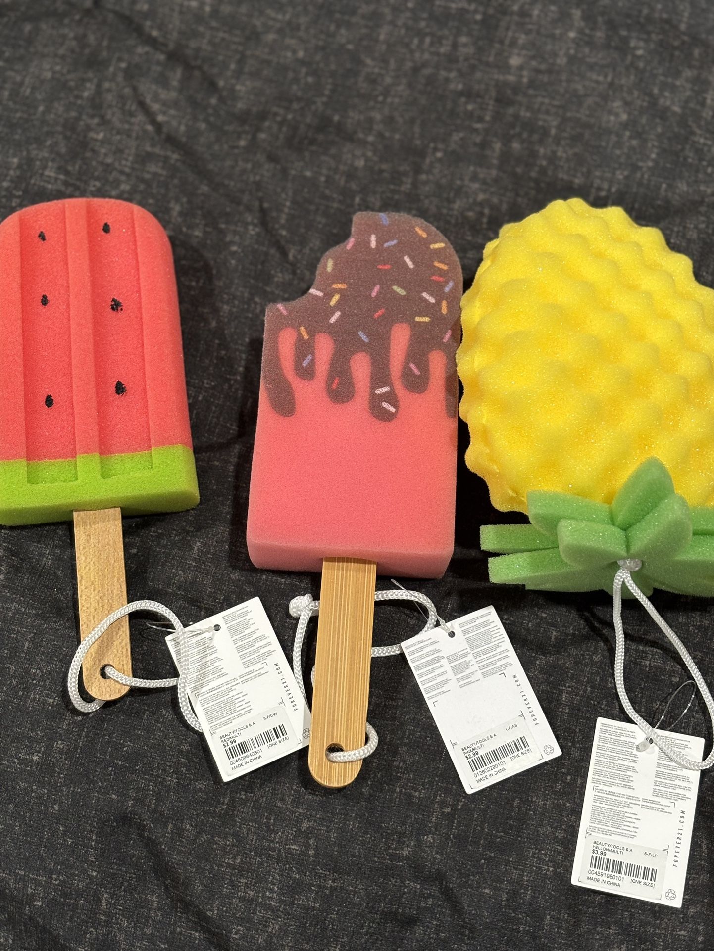 Forever 21 shaped bath sponges