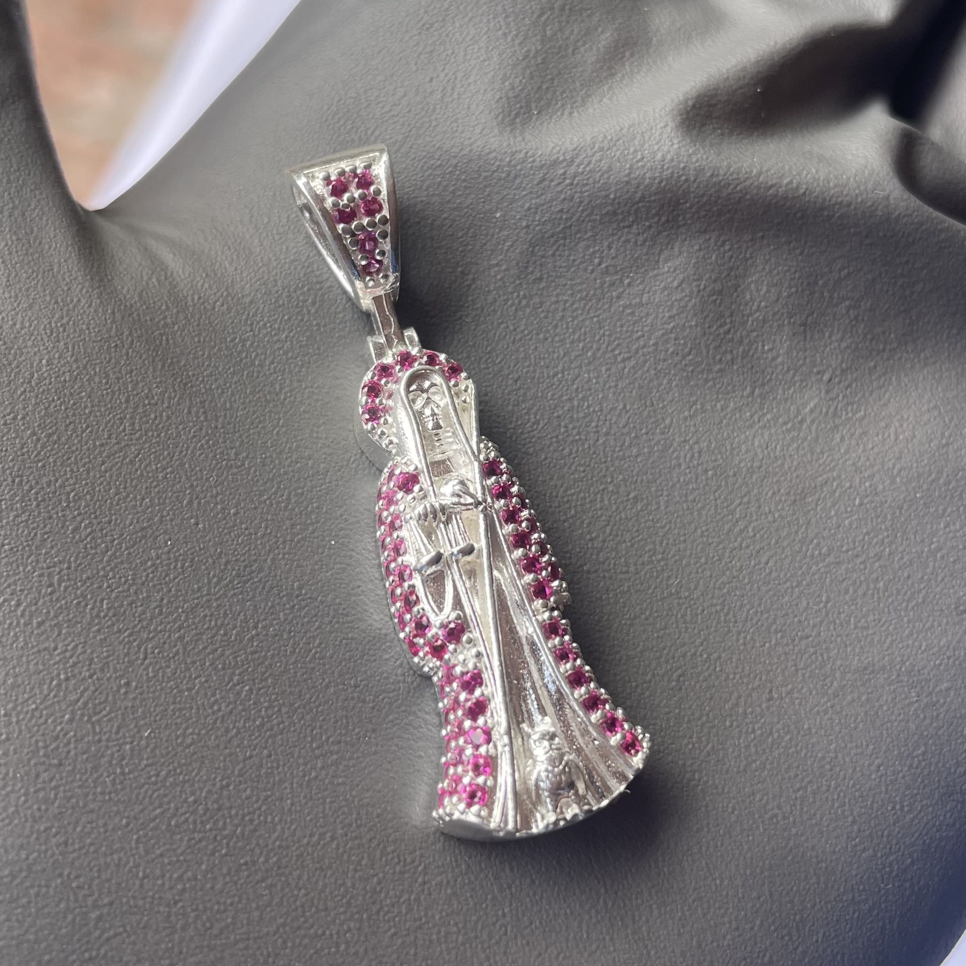 Solid 925 Sterling Silver Santa Muerte With Staff