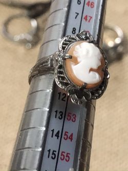 Vintage shell cameo sterling silver ring size 5 1/2