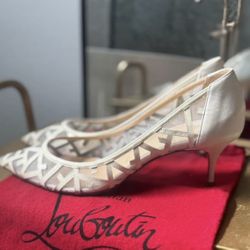 Louboutin white Tititata mesh & leather pumps 38.5