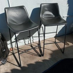 Bar Stools Metal Grey Leather Cushions