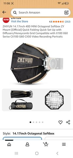 ZHIYUN 14.17inch 40D MINI Octagonal Softbox ZY Mount [Official] Quick Folding Quick Set Up with Diffusers/Honeycomb Grid Compatible with X100 X60 Seri
