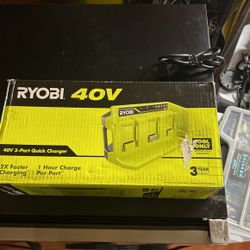 New Ryobi 40 V Three Port Sequential Fast Charger  Op403A$