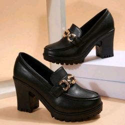 Thick black/gold heels (size 9)