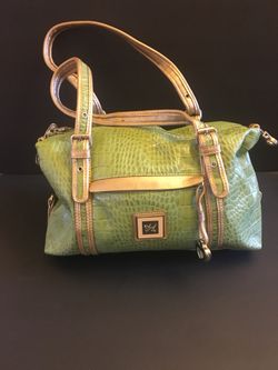 Green Sharif Croc Embossed Genuine Leather with Gold Accents Shoulder Bag