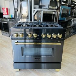 ZLINE Autograph Edition 36 4.6 cu. ft. Dual Fuel Range with Gas Stove and Electric Oven in Black Stainless  T