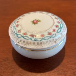 Trinket Box  Made In Germany, Floral with gold accents, 3 1/2“ X 2“ Porcelain B23