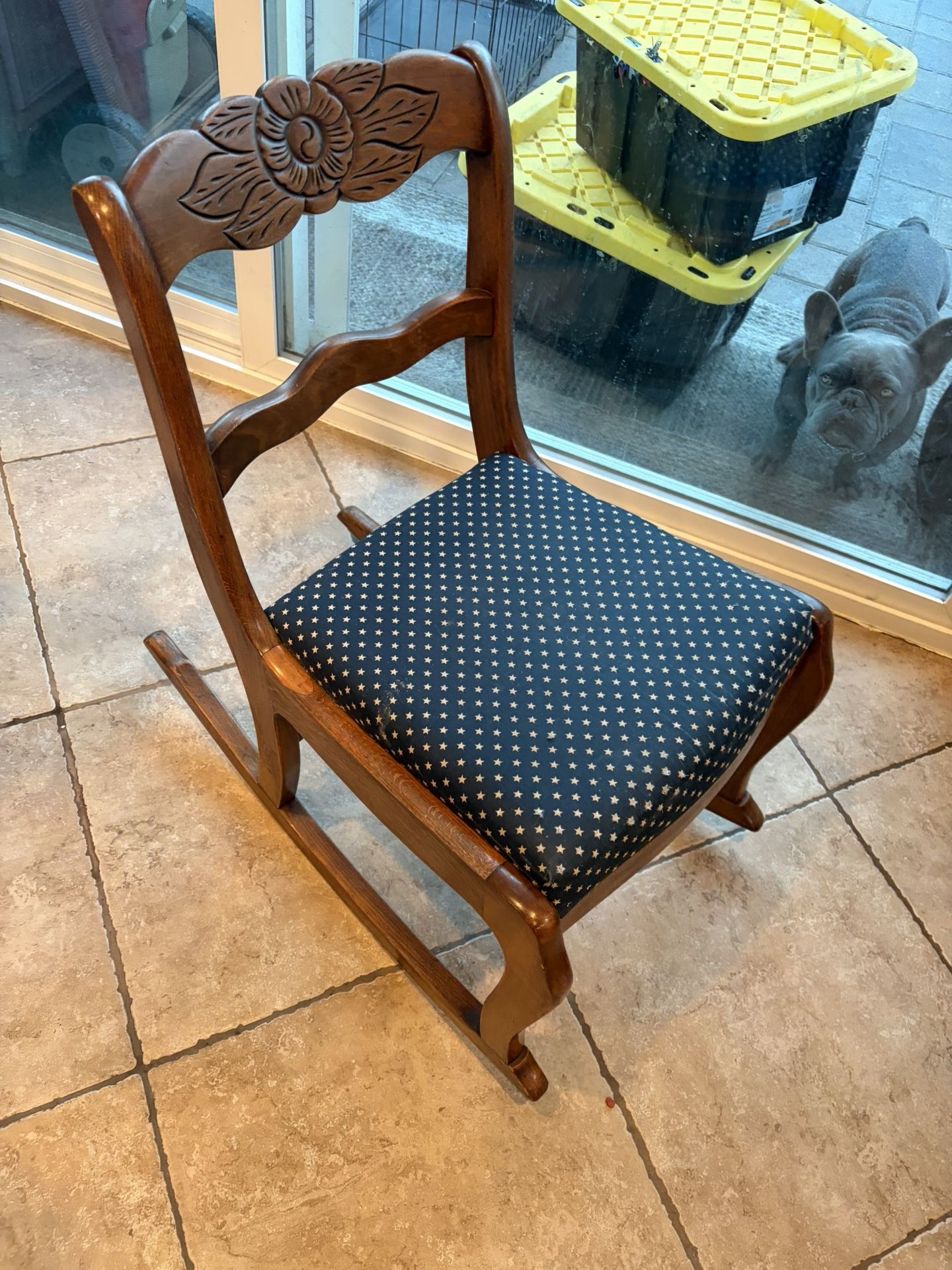 Vintage Rocking Chair. Real Wood. Reupholstered Seat.  Cool Vintage 