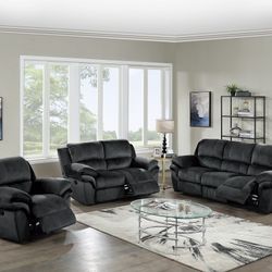 Brand New Black Or Brown Padded Suede Manual Reclining Chair + Sofa + Loveseat 3PCs Set