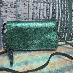 COACH Hayden Glitter Foldover Crossbody Clutch, Gold, F39640 # Y